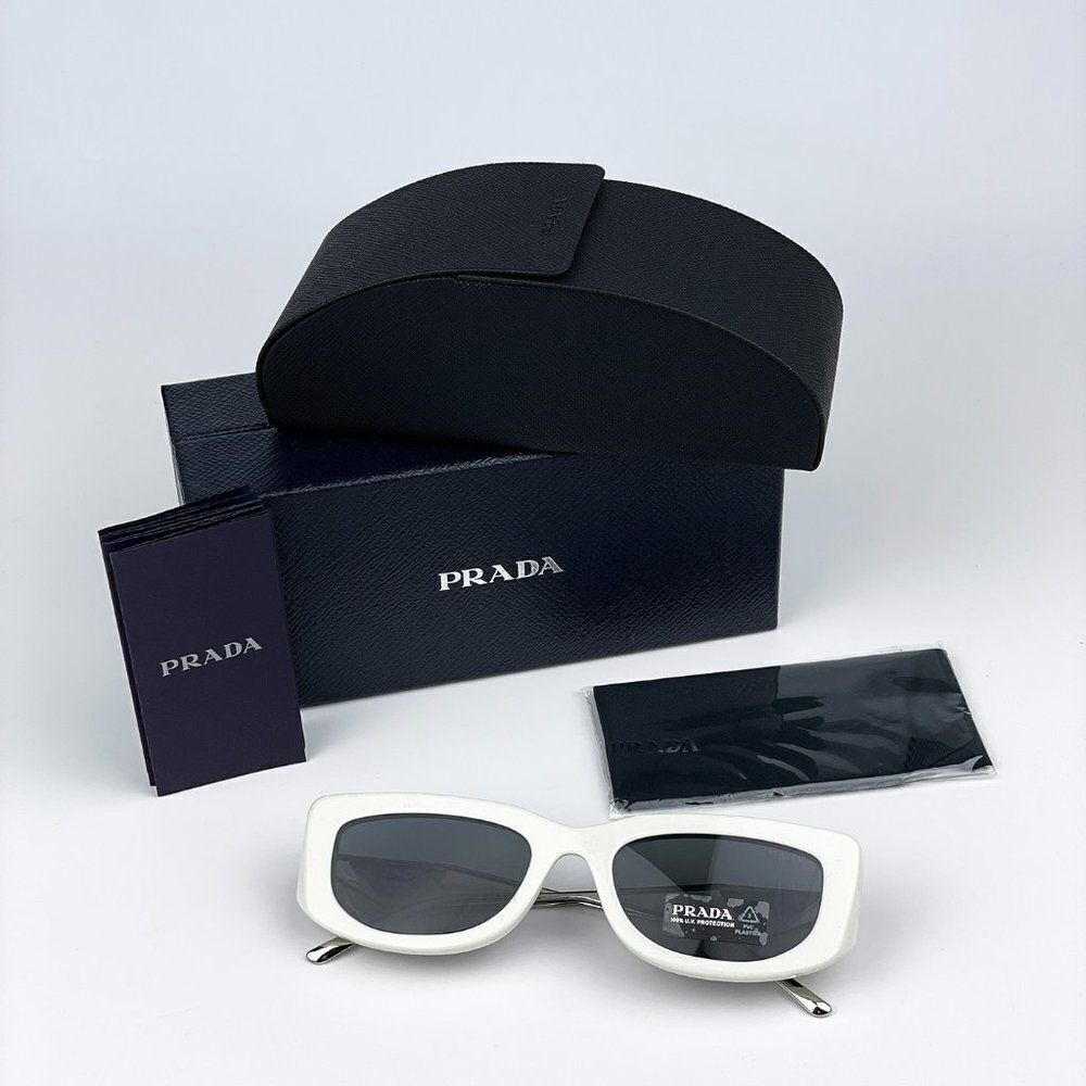 NEW Prada PR14YS 1425S0 Talc Dark Grey Rectangle Women Sunglasses - Picture 12 of 13